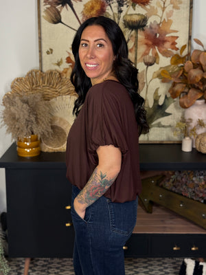 Bamboo Bubble Hem Top - Brown
