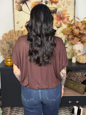 Bamboo Bubble Hem Top - Brown