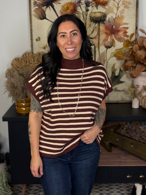 Brown Stripe Drop Shoulder Sweater
