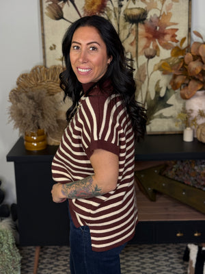 Brown Stripe Drop Shoulder Sweater