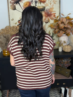 Brown Stripe Drop Shoulder Sweater