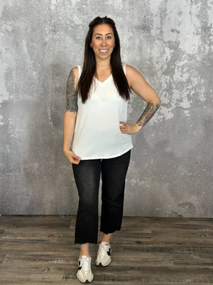 Ribbed Vneck Tank - White