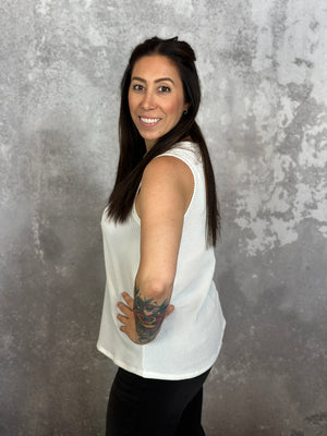 Ribbed Vneck Tank - White