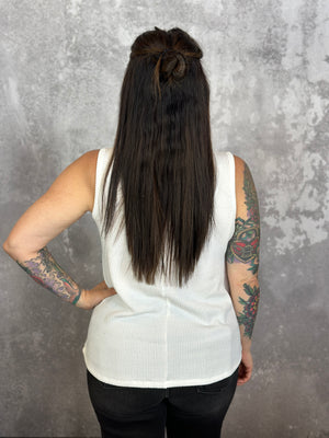 Ribbed Vneck Tank - White