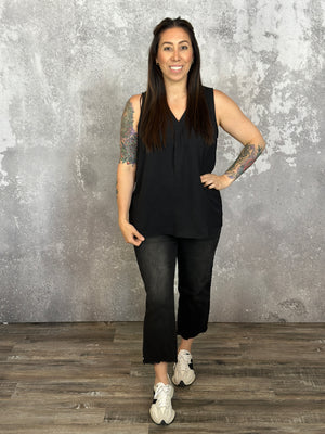 The Sara Vneck Tank - Black (Small - 3X)