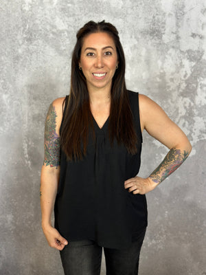 The Sara Vneck Tank - Black (Small - 3X)