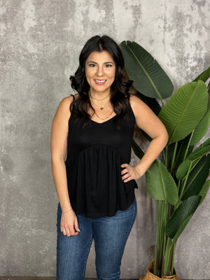 Piper Babydoll Tank - Black - (Small - 2X) - FINAL SALE