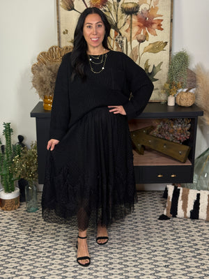 Black Lace Polka Dot Skirt