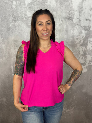 The Kezia Ruffle Tank - Pink (Small - 3X)