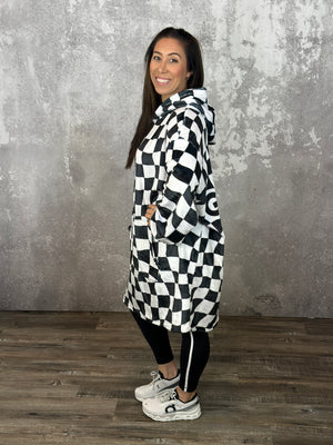 Black and White Checker Gameday Fan Wrap Wearable Blanket