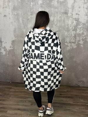 Black and White Checker Gameday Fan Wrap Wearable Blanket