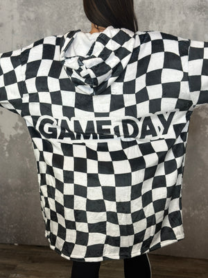 Black and White Checker Gameday Fan Wrap Wearable Blanket