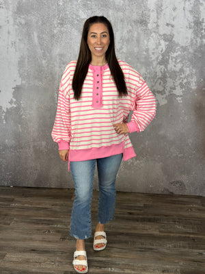 Pink Ivory Stripe Sweatshirt Top
