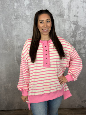 Pink Ivory Stripe Sweatshirt Top