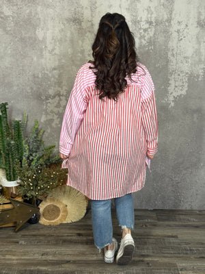 Pink and Red Stripe Button Up (Small - 3X)