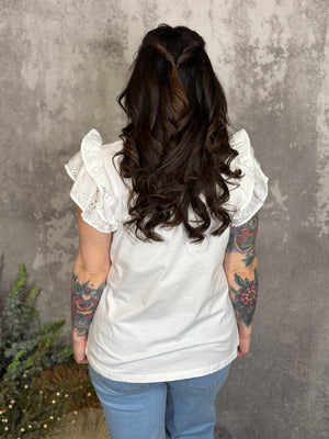 White Ruffle Lace Top - (Small - 3X)