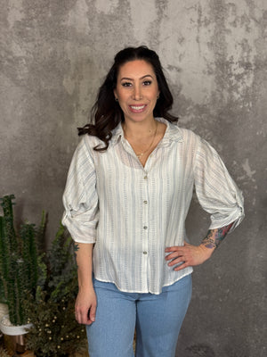 White Geo Stripe Top