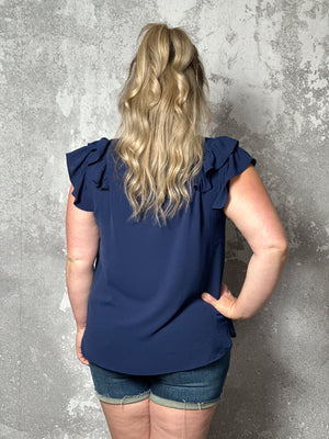 The Olivia Ruffle Top - Navy