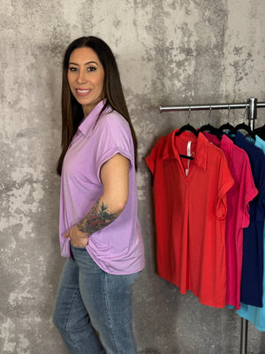 The Wrinkle Free Fairway Top - Lavender (Small - 3X)