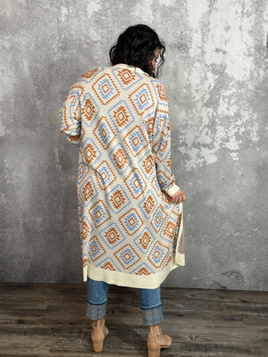 Geo Print Long Cardigan (Small - 3X) RESTOCK