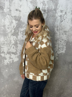Coco Sherpa Checker Full Zip Jacket with Front Pockets