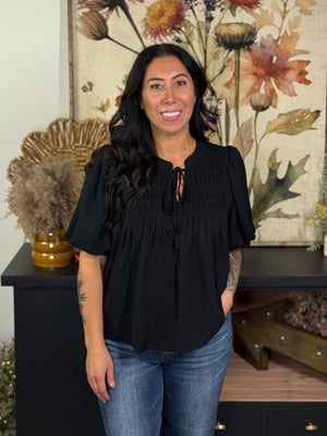 Pleated Blouse - Black (Small - 2X)
