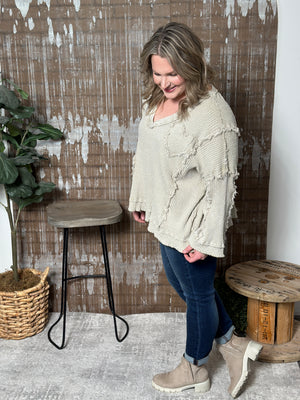 Reverse Hem Taupe Heart Vneck Top (Small - 3X)