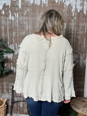 Reverse Hem Taupe Heart Vneck Top (Small - 3X)