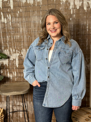 Denim Button up with Heart Pocket