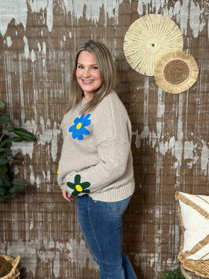 Taupe Primary Floral Sweater