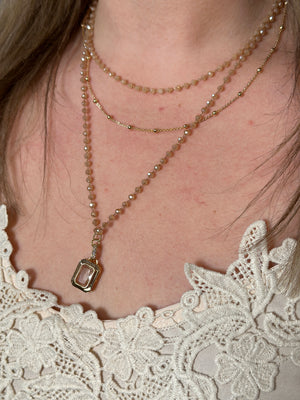 3 Strand Taupe and Gold Gem Necklace