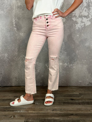 Button Fly Blush Risen Crop (Sizes 25-32 & 1X-3X) - FINAL SALE
