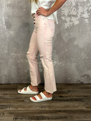 Button Fly Blush Risen Crop (Sizes 25-32 & 1X-3X) - FINAL SALE