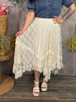 Asymmetric Ivory Lace Skirt
