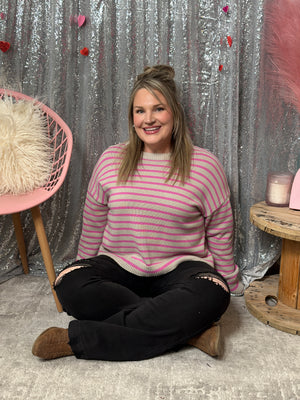 Taupe and Pink Stripe Sweater