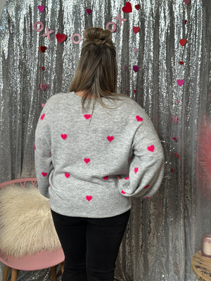 Heart Crewneck Sweater - Grey