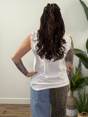 The Kezia Ruffle Tank - White (Small - 3X)