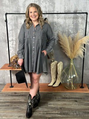 Charcoal Light Denim Babydoll Dress