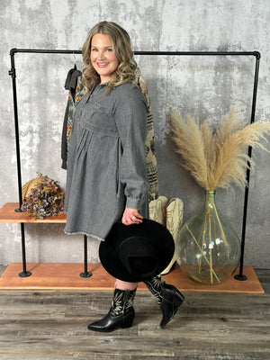Charcoal Light Denim Babydoll Dress