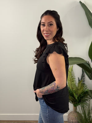 The Wrinkle Free Lizzie Ruffle Tank - Black (Small - 3X)