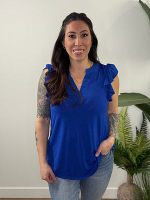 The Wrinkle Free Lizzie Ruffle Tank - Royal Blue (Small - 3X)