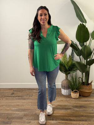 The Wrinkle Free Lizzie Ruffle Tank - Green (Small - 3X)