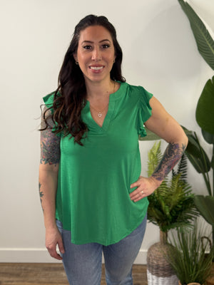The Wrinkle Free Lizzie Ruffle Tank - Green (Small - 3X)