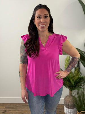 The Wrinkle Free Lizzie Ruffle Tank - Magenta (Small - 3X)