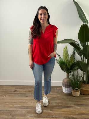 The Wrinkle Free Lizzie Ruffle Tank - Red (Small - 3X)