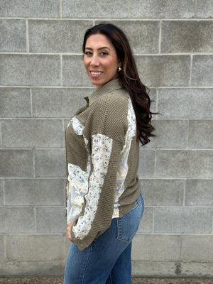 Olive Thermal Floral Panel Shacket Top (Small - 3X)