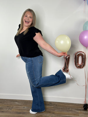 The Olivia Ruffle Top - Black (Small - 2X)