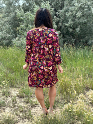 Wine Paisley Floral Gabby Dress- (Small - 3X)