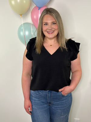 The Olivia Ruffle Top - Black (Small - 2X)