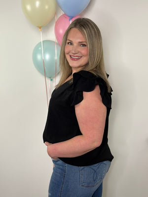 The Olivia Ruffle Top - Black (Small - 2X)